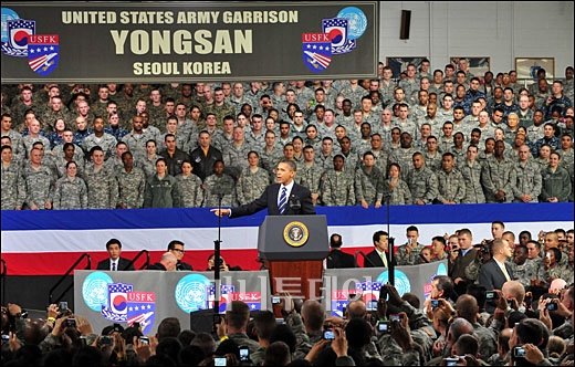 [사진]용산기지 방문한 오바마 美 대통령