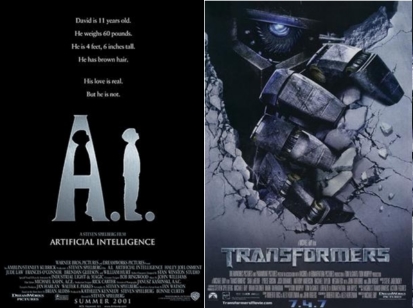 ↑로봇이 등장하는 영화 'A.I.'와 '트랜스포머'의 포스터.