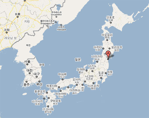 일본 도호쿠 지방 태평양 연안에 위치한 미야기현 ⓒ구글 지도