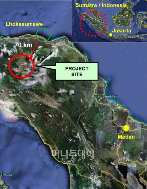 ↑현대건설이 수주한 인도네시아 푸상안(Peusangan) 수력발전소 위치도 