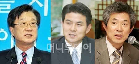 왼쪽부터 강재섭 전 대표, 김태호 전 경남도지사, 엄기영 전 MBC 사장
