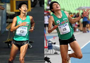 남자 경보 20km 출전했던 김현섭(왼쪽)과 멀리뛰기와 세단뛰기에 출전한 김덕현(오른쪽)ⓒ임성균 기자