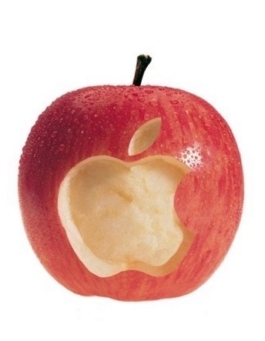 ↑ 애플의 사명인 '사과'에 애플 로고를 새긴 아이폰 배경화면. 