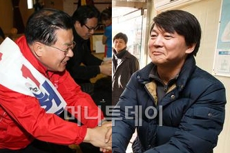 ↑ 노원병 예비후보인 허준영(왼쪽)과 안철수 ⓒ뉴스1