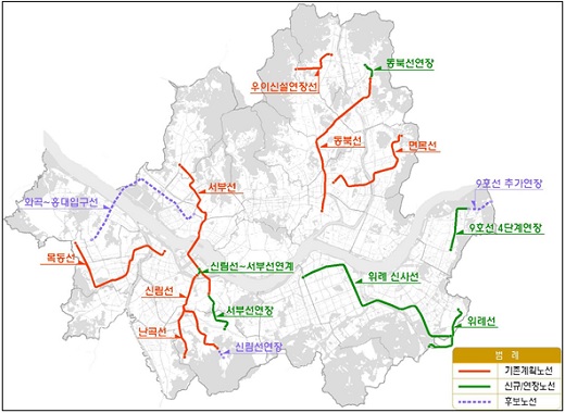 서울 도시철도 기본계획 노선도./자료=서울시
