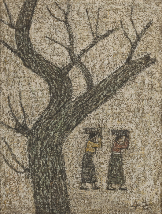 박수근 '고목과 행인', 1960년대, 캔버스에 유채, 53x40.5cm /사진제공=가나아트