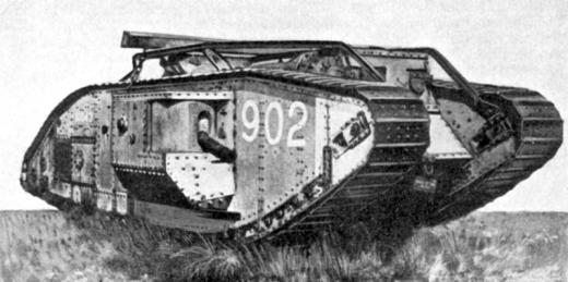↑ 최초로 전장에 투입된 탱크, 영국의 마크-V