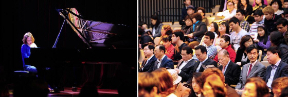 지난 3월, '문화가 있는 날'을 맞아 신세계백화점 본점에서 열린 '마티네 콘서트'에서 피아니스트 손열음이 연주했고, 객석은 음악회를 즐기는 관객들로 가득 찼다. /사진제공=신세계<br>
<br>
