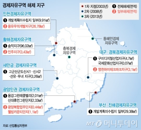 지난 4일 지정해제 된 경제자유구역 / 그래픽=김지영 디자이너