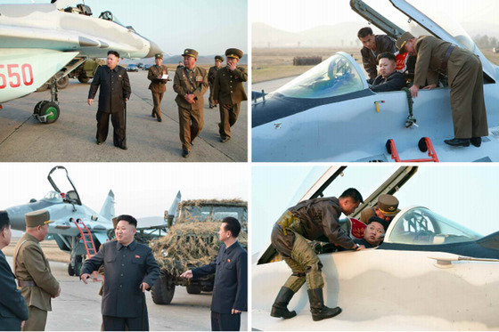  김정은 북한 노동당 제1비서가 지난해 10월 30일 인민군 항공 및 반항공군 전투비행사들의 검열비행훈련을 지도하는 모습./사진=노동신문