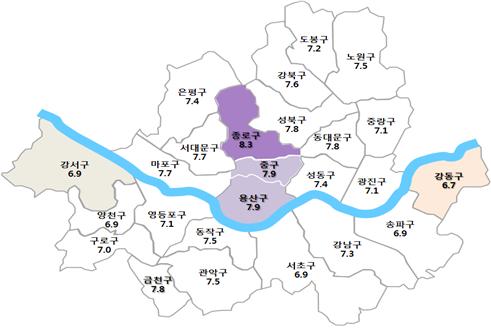 2014년 자치구별 주택 전월세 전환율./자료제공=서울시