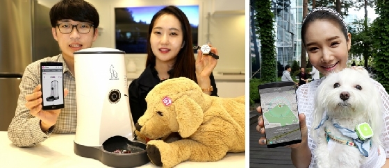 LG유플러스가 출시한 펫스테이션(왼쪽)SK텔레콤이 출시한 T펫(오른쪽)/사진제공=각사