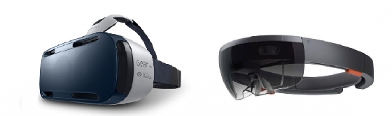 삼성 '기어 VR'(왼쪽)과 마이크로소프트 '홀로렌즈'