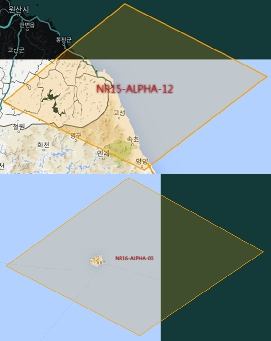 한국 대부분 지역과 달리 속초, 고성, 양양(지역코드: NR15-ALPHA-12)과 울릉도(NR16-ALPHA-00)는 게임 출시 지역이 포함된 NR로 분류됐다. /사진=인그레스 지도 검색 페이지.