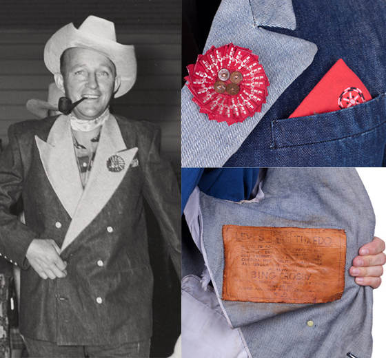 (왼)빙 크로스비가 리바이스가 제작한 데님 턱시도 재킷을 입은 모습, (오) 당시 리바이스가 빙 크로스비에게 선물한 재킷 상세컷/사진=리바이스