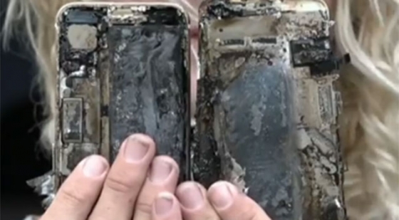 아이폰7이 폭발하면서 휴대폰이 녹은 모습./사진=야후7뉴스