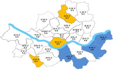 2016년 3분기 서울 자치구별 전월세전환율. /자료제공=서울시