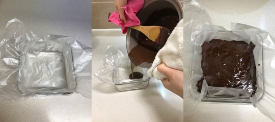 초콜릿을 굳히기 위해 밀폐용기로 옮겨담는다/사진=한지연기자