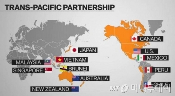 기존 환태평양 경제동반자협정(TPP)  참여국. 미국은 트럼프 정권 출범 이후 탈퇴를 선언했다. /사진=블룸버그통신