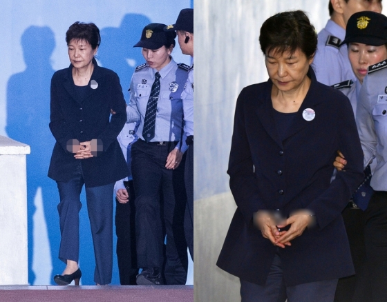1·2차 공판에 출석하는 박근혜 전 대통령의 모습. 23일(왼쪽)과 25일/사진=뉴스1