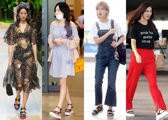 왼쪽부터 '돌체 앤 가바나' 모델, 소녀시대 태연, 트와이스 정연, 가수 가희 /사진=돌체 앤 가바나 2017 S/S 컬렉션, 머니투데이DB