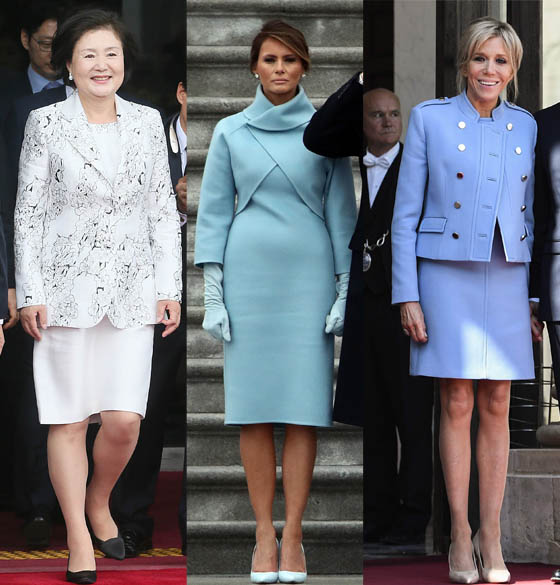 (왼쪽부터) 대통령 취임식 당시 의상. 김정숙 여사, 미국의 멜라니아 여사, 프랑스 브리짓 여사. /사진=머니투데이DB, 뉴스1
