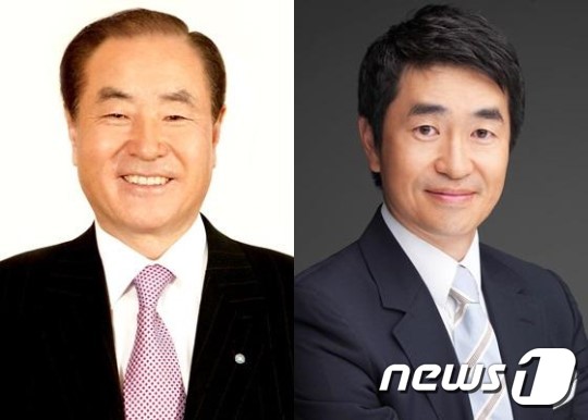 SBS 윤세영 회장(왼쪽)과 윤석민 부회장 © News1