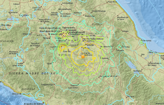 19일(현지시간) 발생한 멕시코 지진의 진앙 위치. /사진=미국 지질조사국