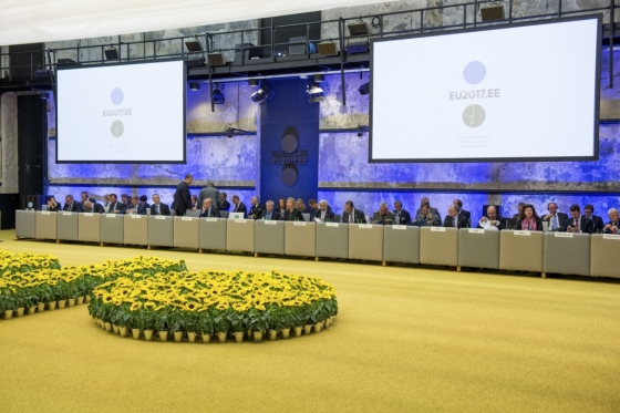 지난달 7일(현지시간) 에스토니아 탈린에서 열린 유럽연합(EU) 외교·안보장관 회의. EU는 16일(현지시간) 강도 높은 독자 대북 제재안을 채택했다. /AFPBBNews=뉴스1