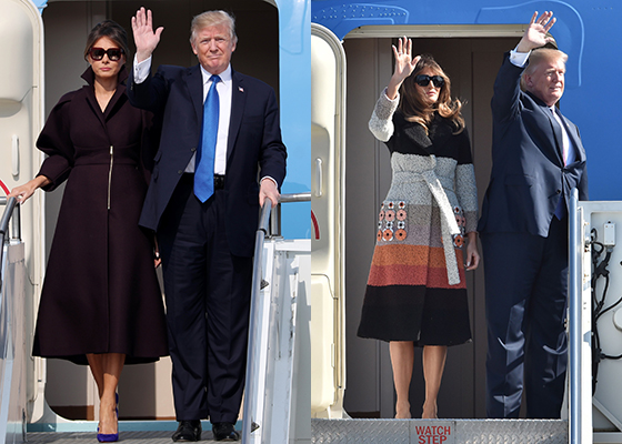 (왼쪽)7일 방한한 도널드 트럼프 미국 대통령과 부인 멜라니아 트럼프 여사, (오른쪽)5일 일본을 방문한 트럼프 대통령 내외 모습/AFPBBNews=뉴스1