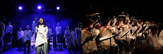 (왼쪽) 연극 '오디세우스, 길을 찾는 자' 공연 모습/사진제공=한국메세나협회. (오른쪽) 서울시청소년국악단 '귀향-끝나지 않을 노래' 공연 모습/사진제공=세종문화회관.<br>
