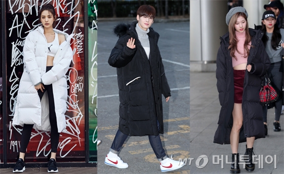 (왼쪽부터) 가수 겸 배우 나나, 아스트로 차은우, 트와이스 사나/사진=푸마, 머니투데이DB