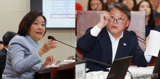 박영선 더불어민주당 의원(왼쪽), 조원진 대한애국당 대표 /사진=이동훈 기자