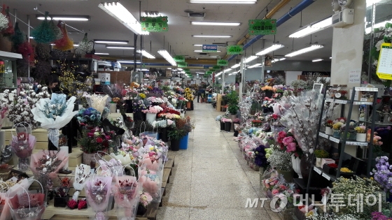 서울 서초구 양재동꽃시장 내 가게들의 한산한 모습 /사진=이영민 기자