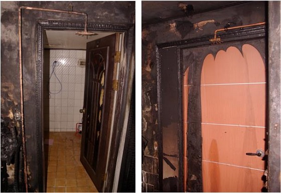 아파트 실물 화재 실험 결과 화장실 문과 공간이 그대로 유지됐다/사진=건설기술연