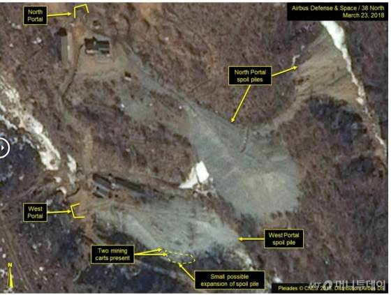 지난 23일 북한 풍계리 핵실험장을 촬영한 위성사진. /사진=38노스