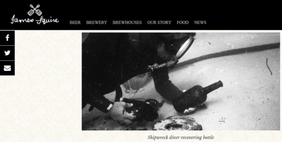 1990년 '시드니 코브'호 발굴 당시 발견한 맥주 병의 모습. /사진=제임스 스콰이어 홈페이지 갈무리