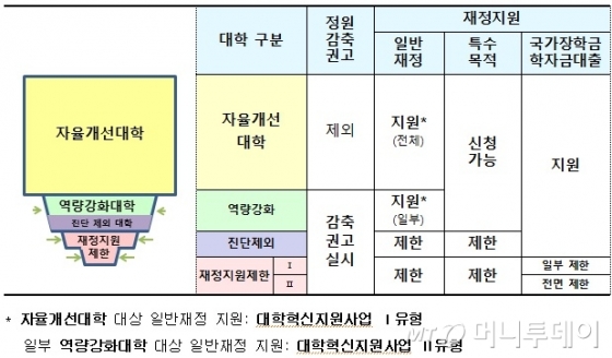 2018년 대학기본역량 진단 최종 결과 적용 내용(자료: 교육부)