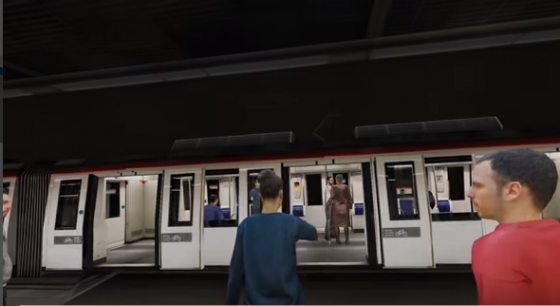 공황장애를 겪고 있는 환자가 사이어스가 제공한 가상현실속 지하철에 들어가는 모습. /사진=유튜브