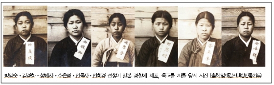 배화여학교 재학 중 3.1운동을 재현한 6인의 소녀들, 일본 경찰에 체포돼 옥고를 치를 당시의 모습 / 제공 = 국가보훈처 