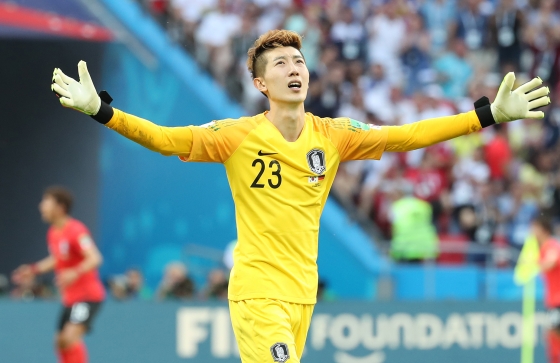 '2018 러시아 월드컵' F조 조별리그 3차전 독일과 경기에서 2-0으로 승리한 후 조현우가 기뻐하고 있다. /사진=이기범 기자<br>
<br>
