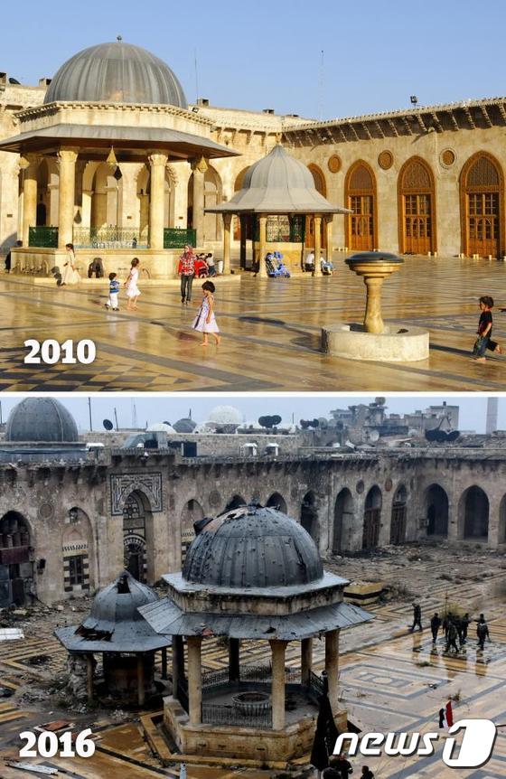 일간 인디펜던트 등 외신은 2016년12월15일(현지시간) 2010년의 알레포와 2016년의 알레포를 비교했다. 매체는 "화려하고 깨끗한 2010년 알레포의 모습이 현재와 비교돼 더욱 슬퍼보인다"고 보도했다./사진=뉴스1
