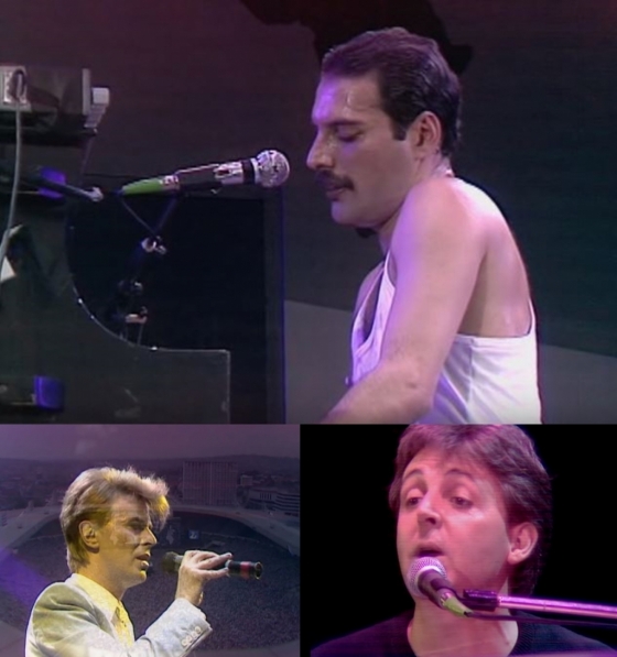'퀸'의 프레디 머큐리,데이빗 보위(아래 왼쪽), '비틀즈' 출신의 폴 매카트니(아래 오른쪽). /사진=Live Aid 유튜브 캡처