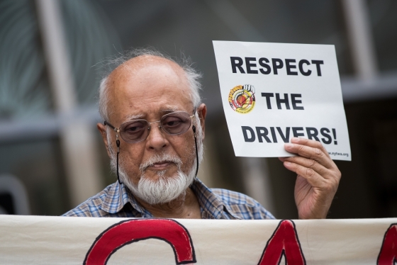 한 차량공유업체 운전자가 미국 뉴욕에서 시위를 벌이고 있다. /AFPBBNews=뉴스1