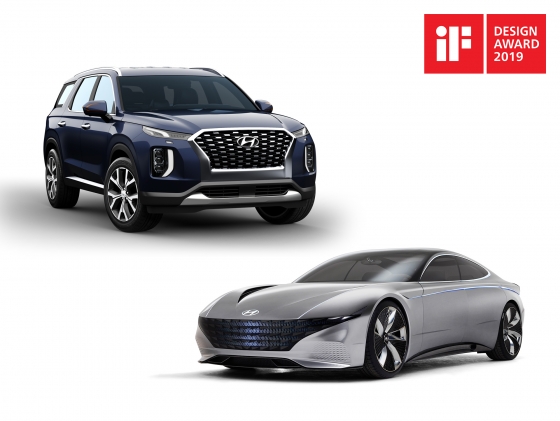 현대자동차그룹이 12일 독일 국제포럼디자인이 주관하는 '2019 iF 디자인상'에서 본상 7개를 수상했다. 현대차는 '르 필 루즈' 콘셉트와 '팰리세이드(위)'가 제품 디자인 부문 수송 분야 본상에 선정됐다./사진제공=현대차그룹