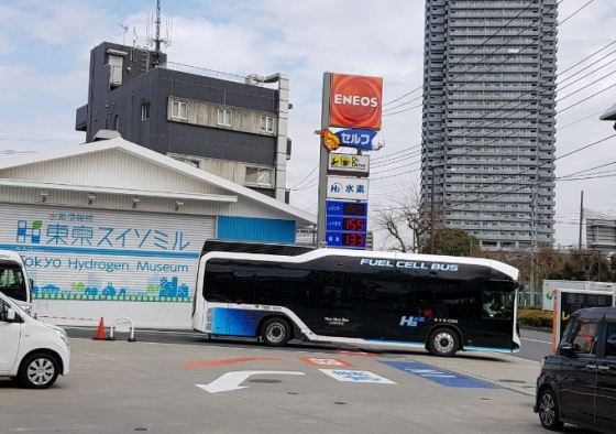 일본 도쿄 시내에서 운행 중인 수소버스(토요타 소라)/도쿄(일본)=장시복 기자