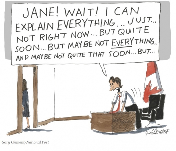 쥐스탱 트뤼도 캐나다 총리의 대처를 다룬 만평./캐나다 언론 내셔널포스트 캡쳐