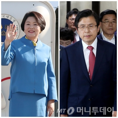 왼쪽부터 김정숙 여사, 황교안 자유한국당 대표./사진=머니투데이 DB