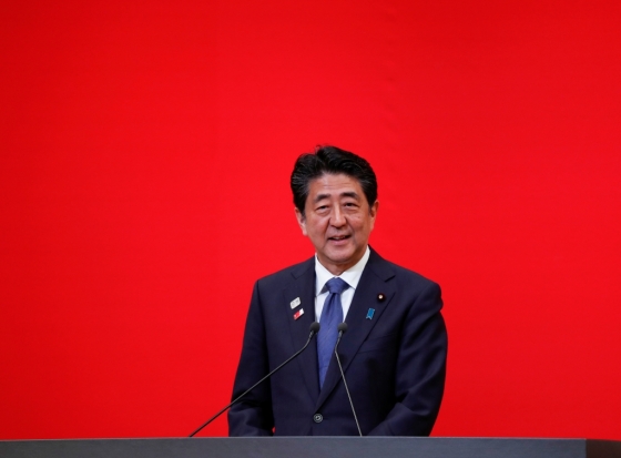 지난 7월24일 아베 신조 일본 총리가 2020 도쿄올림픽 개최를 1년 앞두고 기념식에서 연설하고 있다. /사진=로이터 