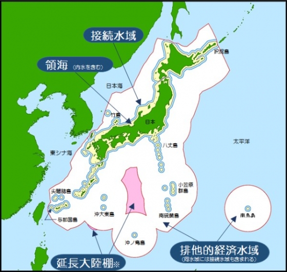 일본이 주장하는 영해(노란 부분)와 배타적경제수역(하얀 부분). /사진=일본 해상보안청